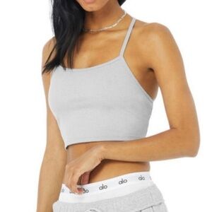Alo Yoga Ribbed Crop Calm Tank in light grey